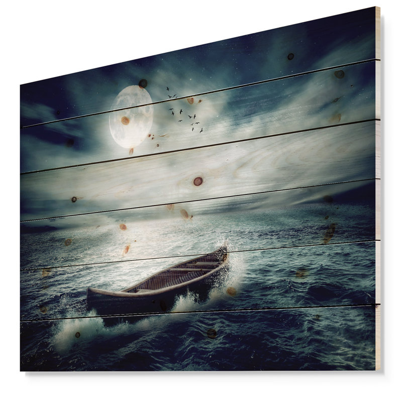 «Boat Drifting Away After Storm», impression, H 15 po x l 20 po x P 1 po, Bois