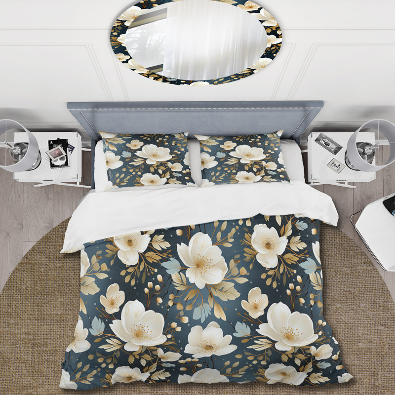 Ensemble de housse de couette White Elegance Minimalist Floral II, Housse de couette simple + 1 taie décorative stan