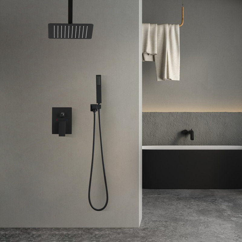 Luxury Ceiling-Mounted Rainfall Complete Shower System, Noir mat