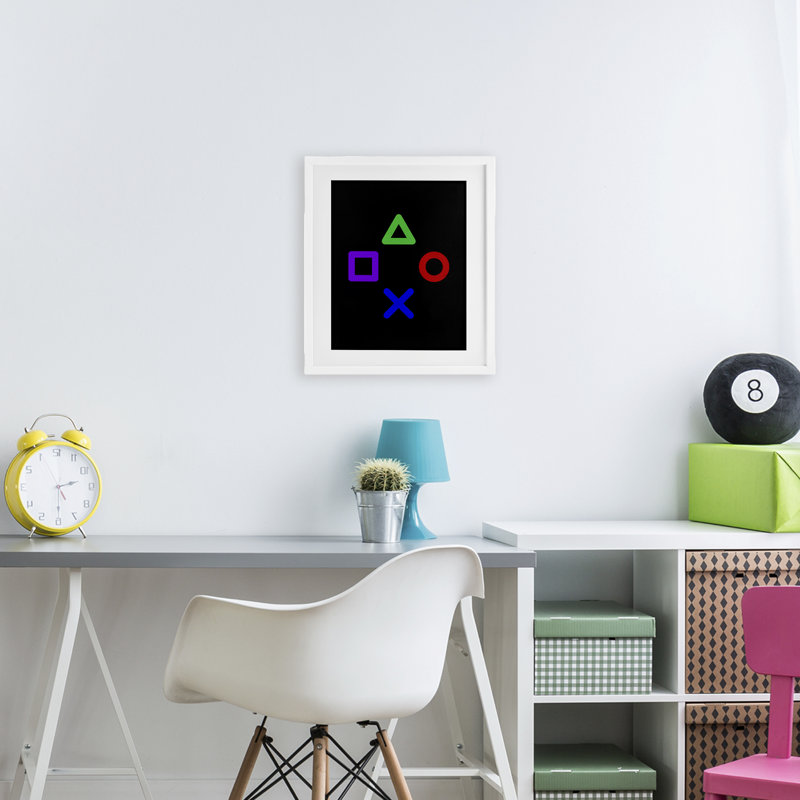 «Game Game Shapes», reproduction encadrée sous verre, conception de Kim Allen, H 21 po x l 17 po, Cadre blanc côtier