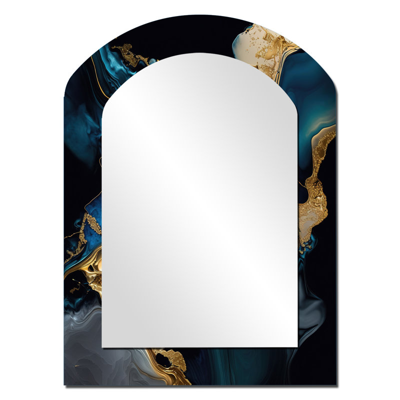 Abstrait Geode Marble Blue IV - miroir mural arqué en marbre, miroir décoratif asymétrique moderne, impression sur métal