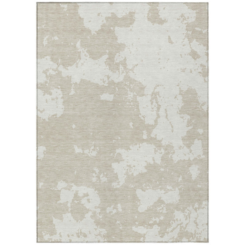 Tapis intérieur lavable abstrait beige et ivoire 9 pi x 12 pi