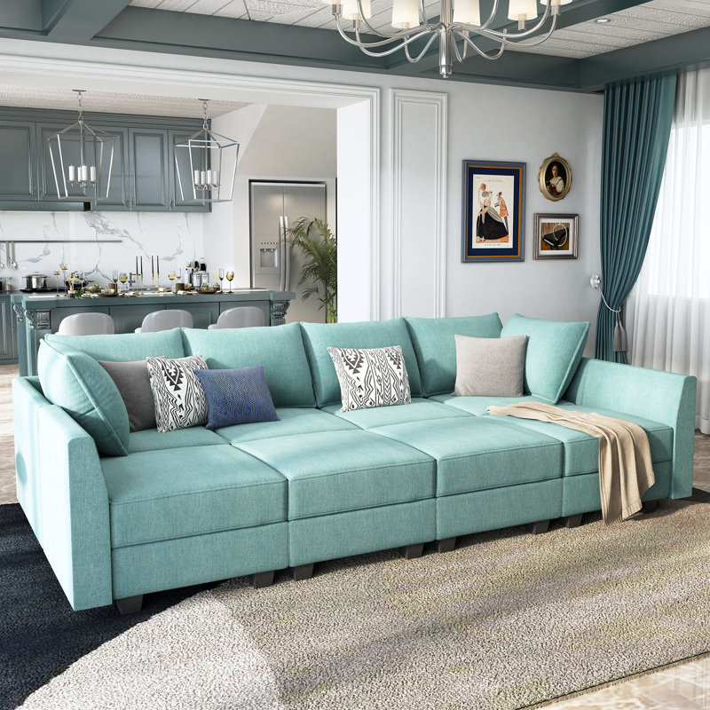 Canapé modulaire en U avec repose-pieds Coss, Polyester bleu