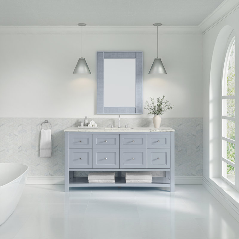 Breckenridge 60'' W Single Vanity, Victorian Silver Silestone, Serenity Blue, Widespread