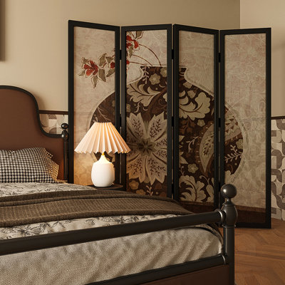 New Chinese-Style Retro Floral Cedar Pine Folding Screen