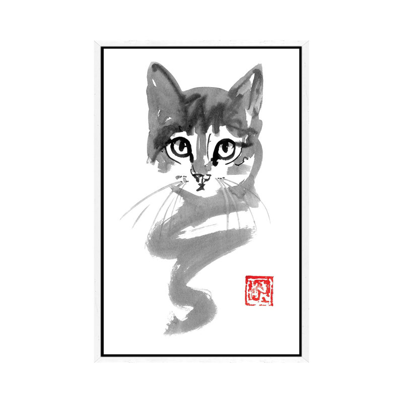 Cute Cat Line by Péchane - Painting on Canvas, White Framed, 152.5 cm H x 101.5 cm W