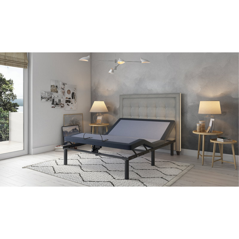 Queen Adjustable Bed Base With Head And Foot Position Modification Function, Wireless Remote, 2 Chargers, , 3 Preset Positions, Massage Feature, Led Lights, Emergency Battery Box, Legs &
