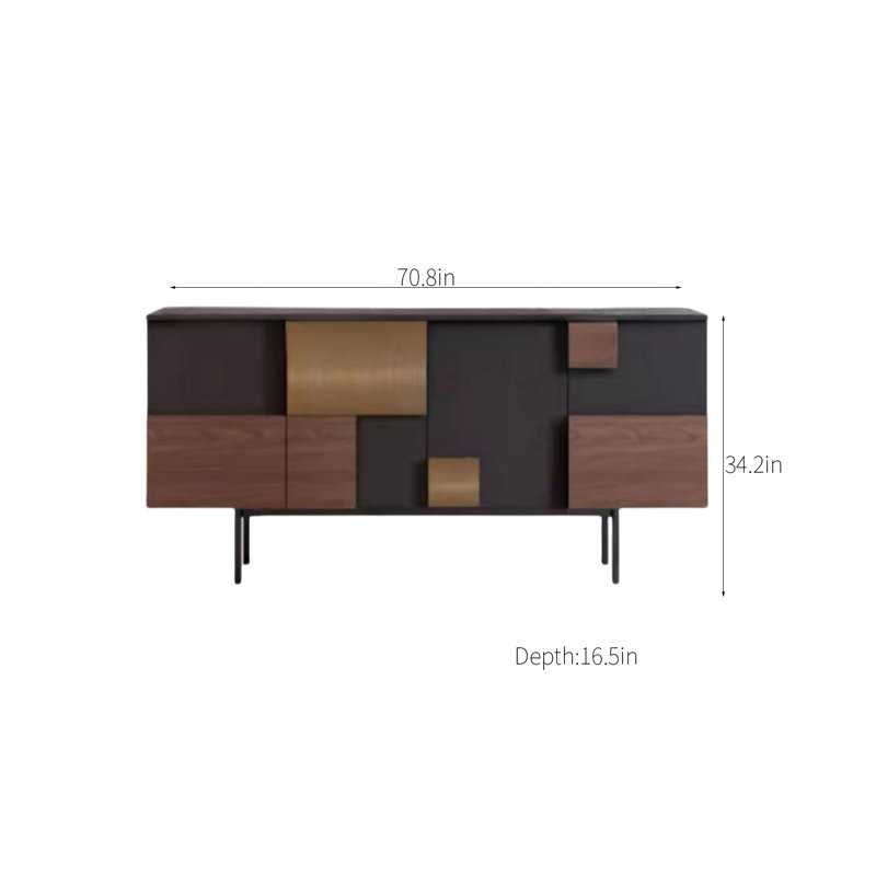 Armoire d'appoint Light Luxury, Noir / brun, H 34,2 po x l 70,8 po x P 16,5 po