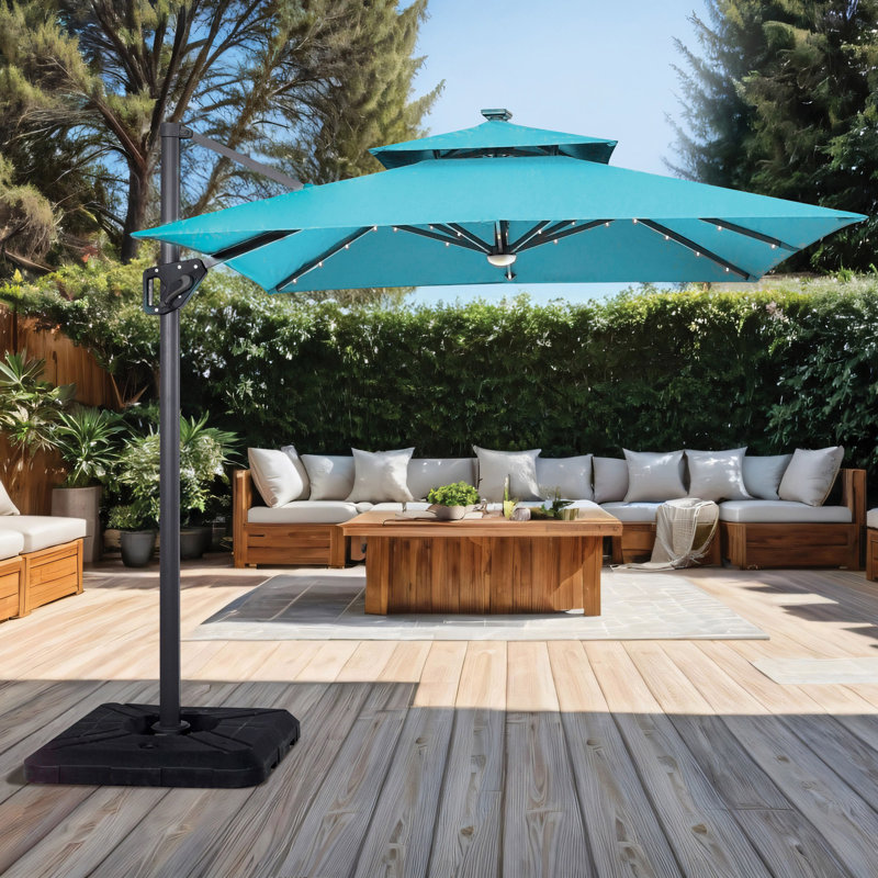 Parasol lumineux en porte-à-faux 98,5 po Sopha, Bleu sarcelle
