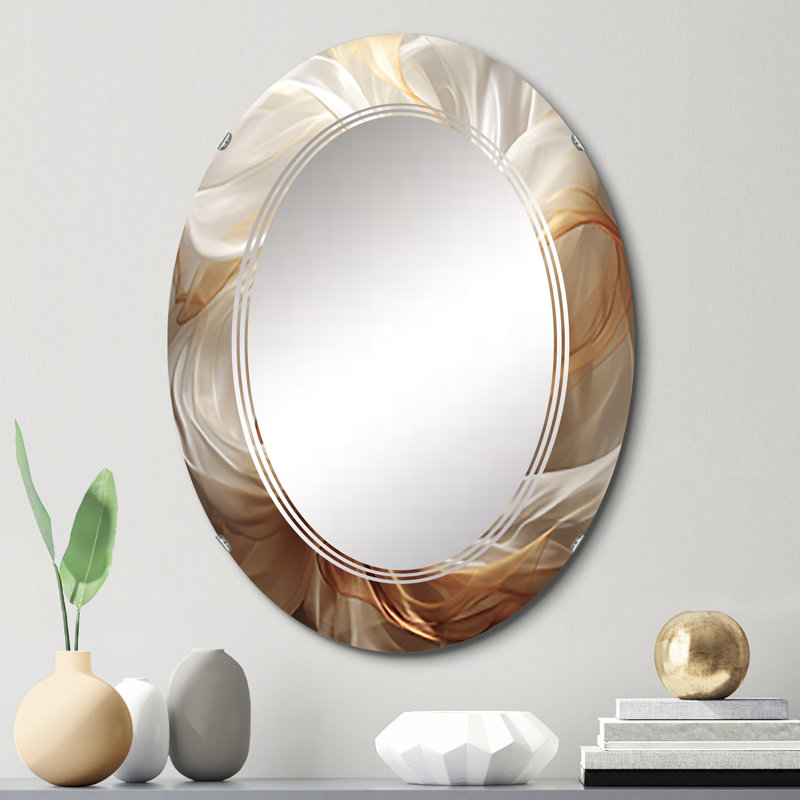 Waldeck Liquid Satisfaction Smooth Tender Orange Waves - Modern Wall Mirror Oval, 30" x 20"