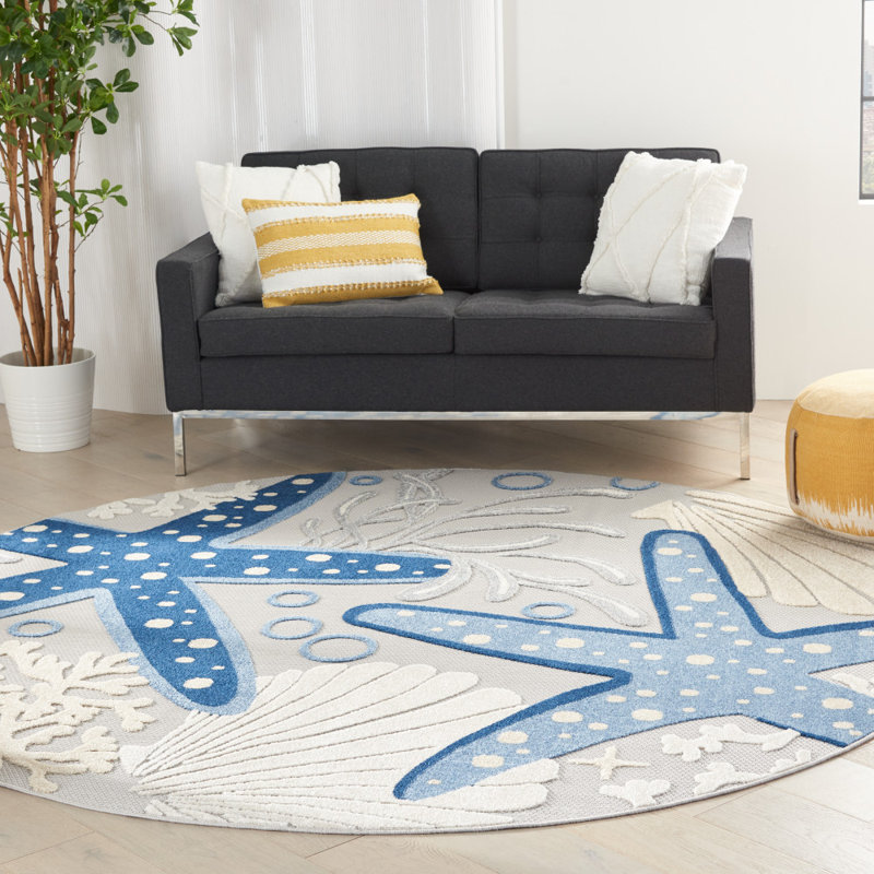 Aarav Machine Woven Floral Indoor/Outdoor Rug, Round 5'3"