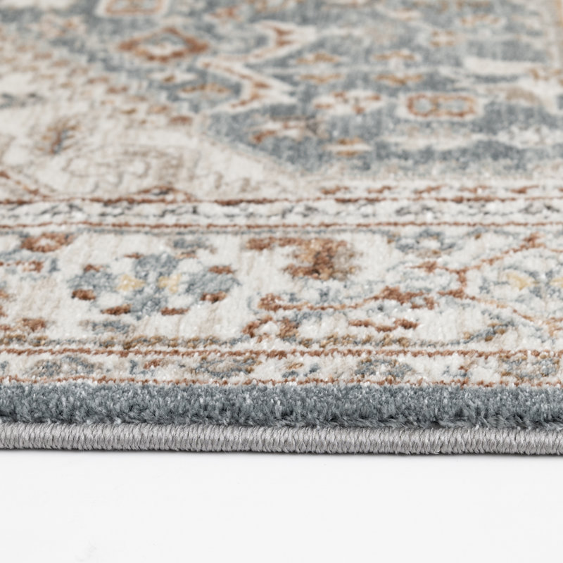 Bungalow Rose Puryear Blue/Orange Traditional Indoor Polypropylene Area Rug, Rectangle 7'10.5" x 9'10.1"