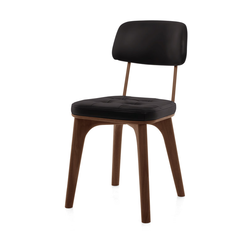Utility Leather Dining Chair, Bellagio Black with Natural Walnut