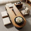 70.87" Burlywood + Black Solid Wood + Iron Half-circle Coffee Table-109011862