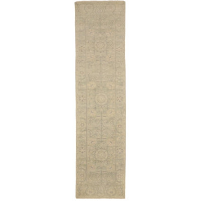 Green Floral Transitional 2X10 Handmade Oriental Runner Rug