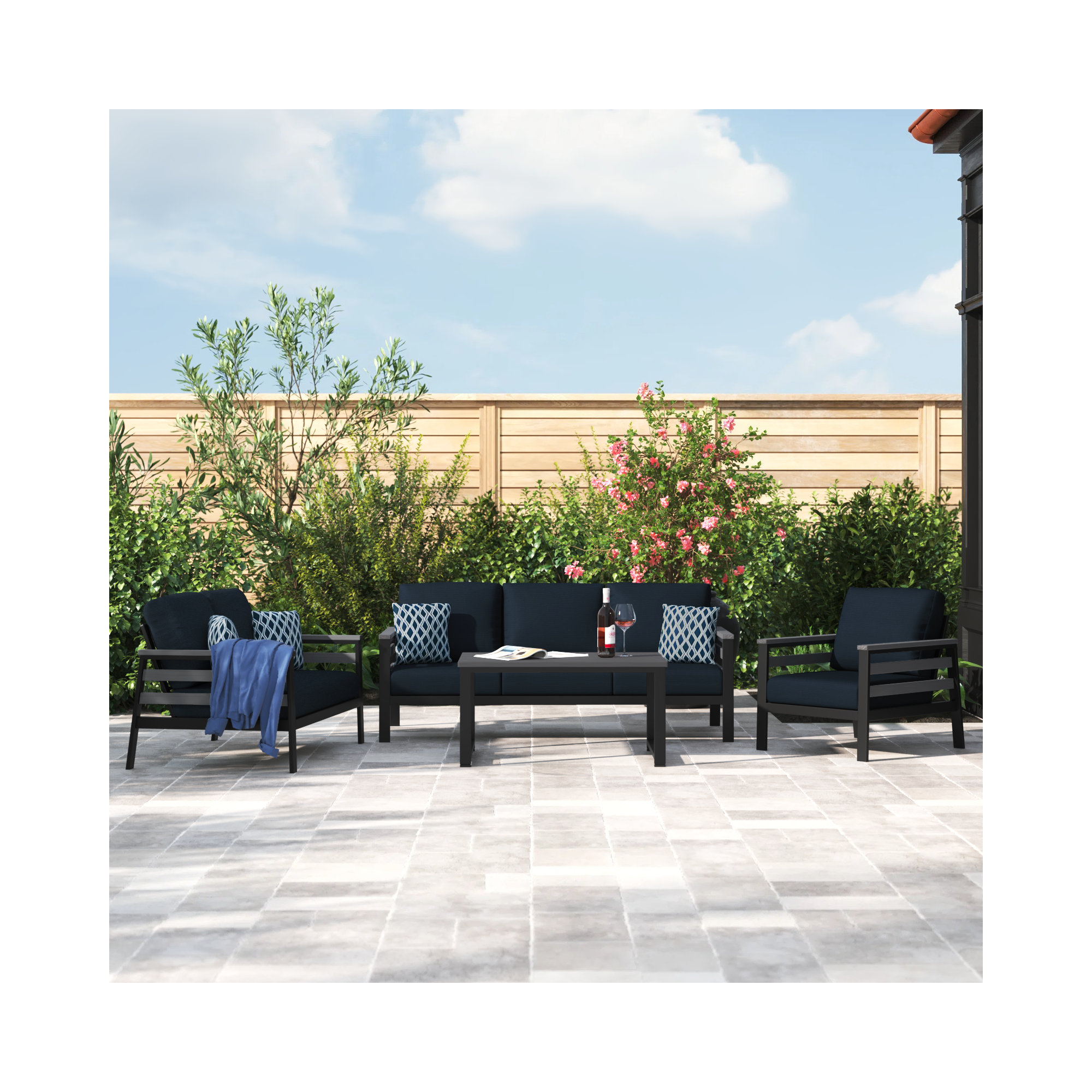 Townsend 6 - Person Patio Conversation Set with Cushions, Canvas Navy