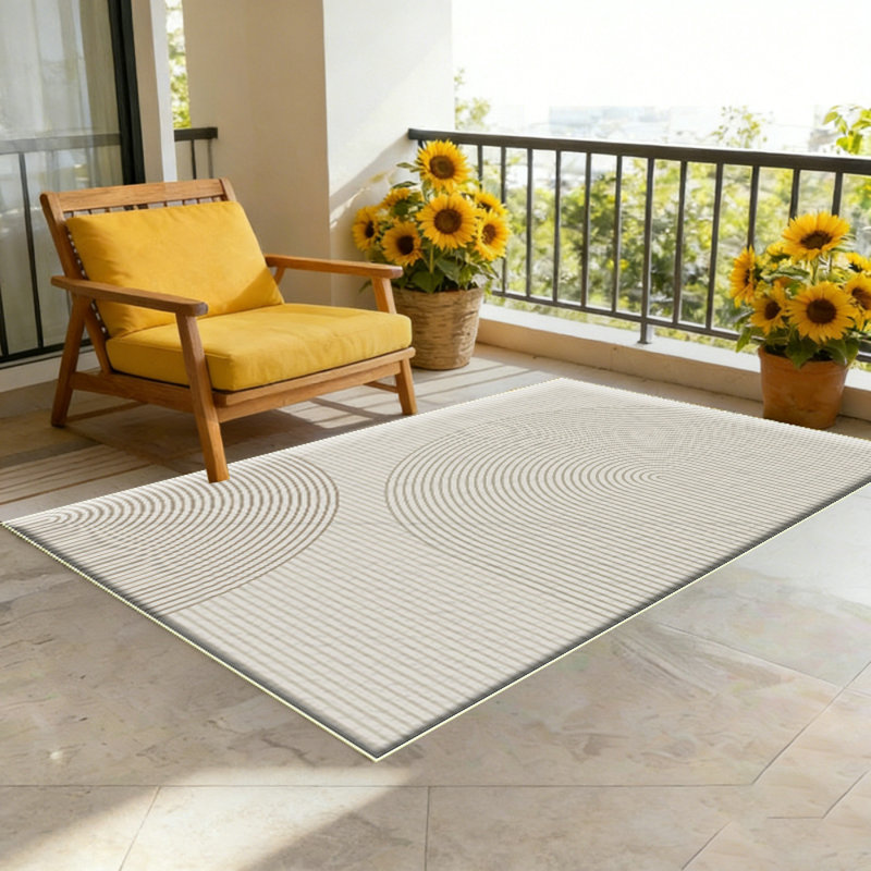 Art Deco Striped Arches Indoor Area Rug Beige/Cream, Ariana MidCentury High-Low Two-Tone for Living Room, Bedroom, Kitchen, Easy-Cleaning, Pet-Friendly, Non-Shedding