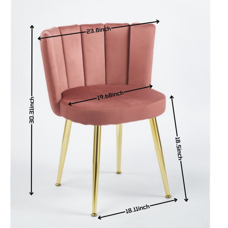 Modern dining chair set of 2 with iron tube legs, Pink Fabric
