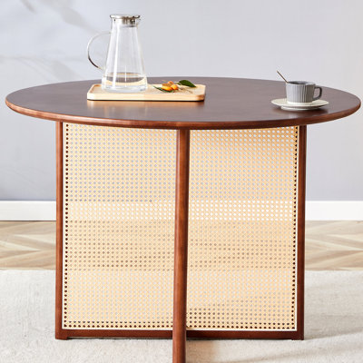 Chinese Countryside Style Solid Wood Round Desk, Modern For Home & Office, 42"x42"x29.5", Walnut, 51.05lb, Effortless Install Process Table, Simple Desk Home, Dining, Assembly