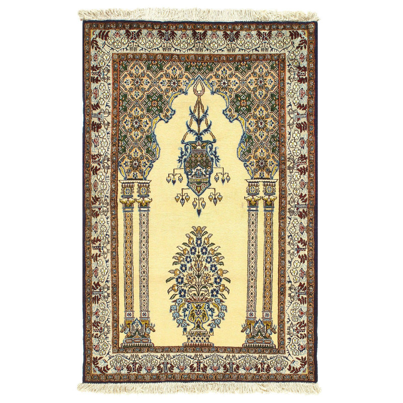 Tapis en laine et soie Isabelline Ivory Silkroad Qum - 3 pi x 5 pi