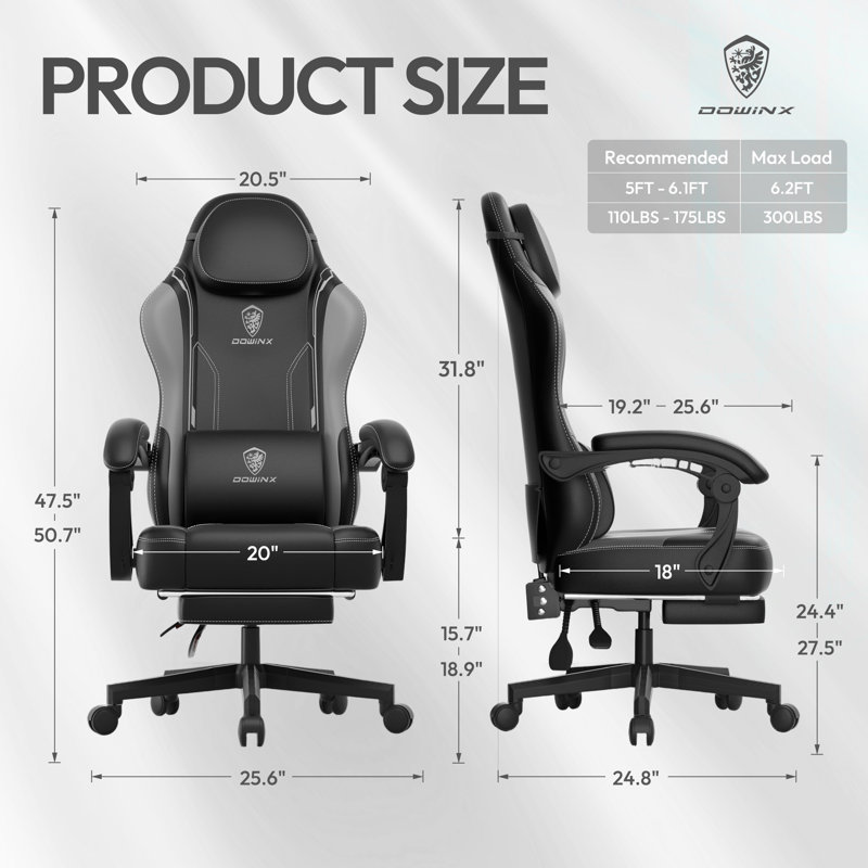 Gaming Chair with Pocket Spring Cushion for Adults, Ergonomic Computer Chair with Footrest and Massage Lumbar Support for Office, Gaming, 300LBS