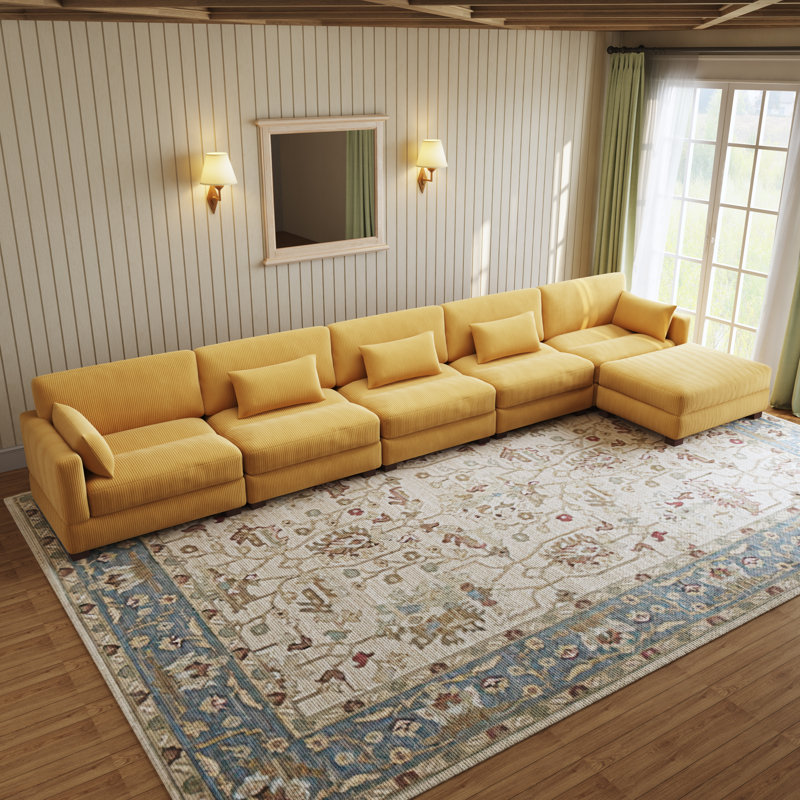 Canapé modulaire Maelina, H 30,7 po x l 199,2 po x P 68,1 po, Velours côtelé orange
