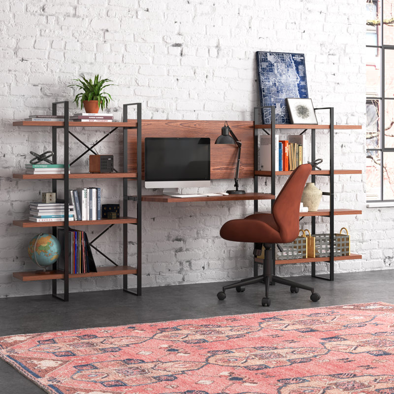 Alday Metal Base Writing Desk, Walnut