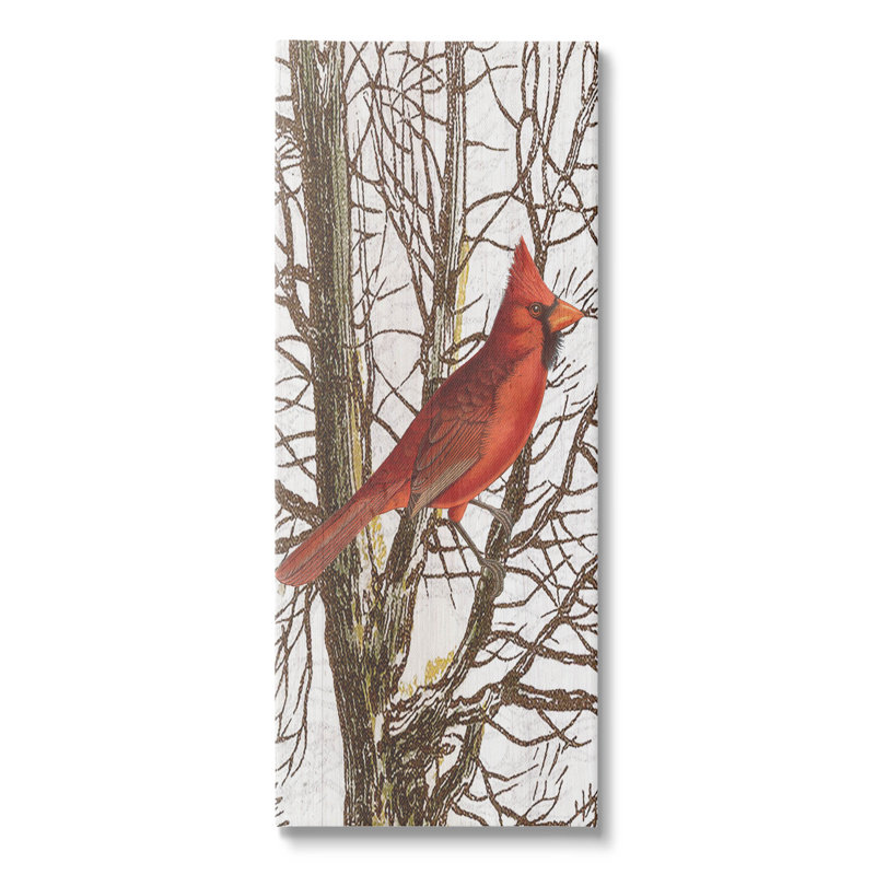 Cardinal oiseau perché sur toile par Lil 'Rue, H 24 po x l 10 po x P 1,5 po