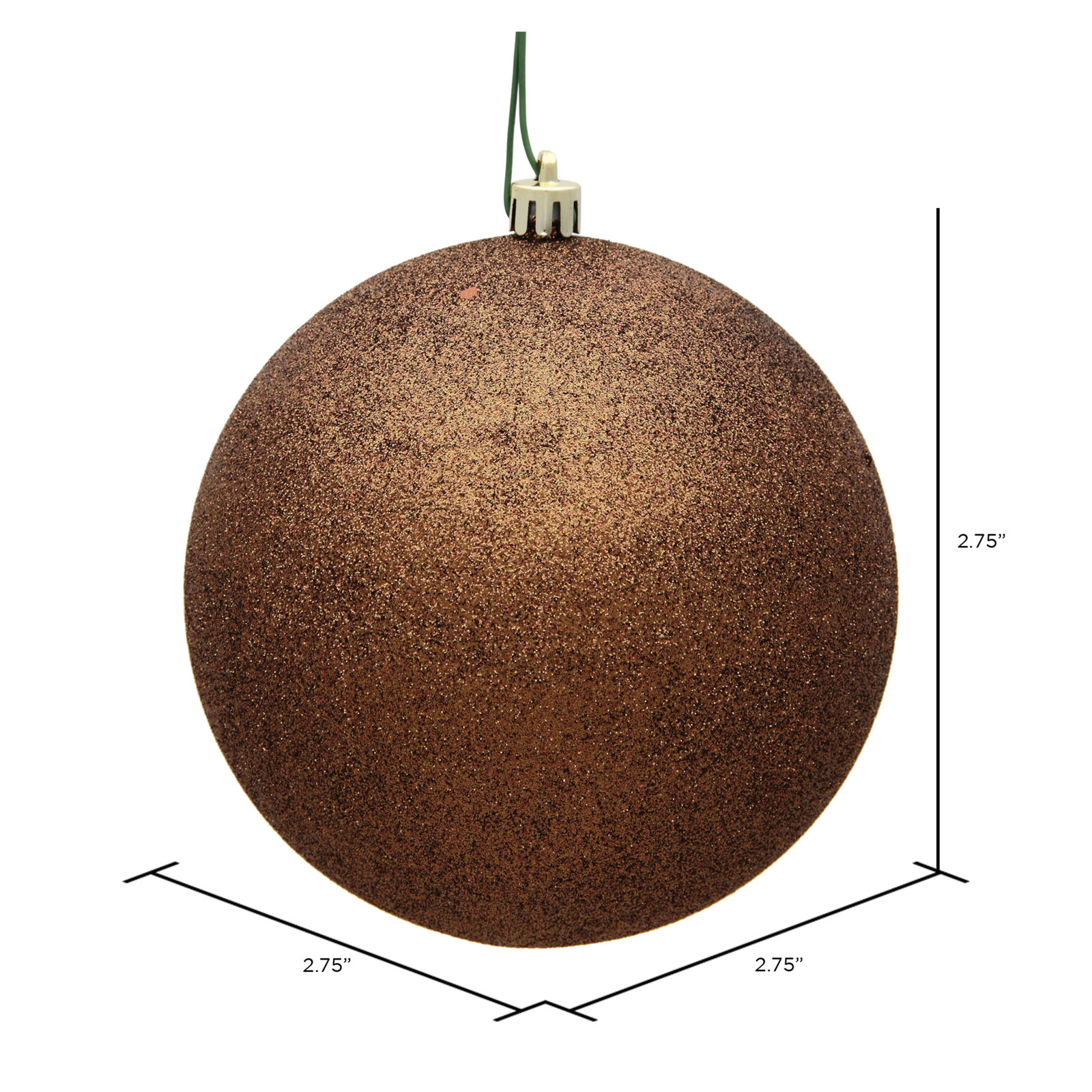 Holiday Décor Ball Ornament, 2.75" H x 2.75" W x 2.75" D, Mocha Glitter