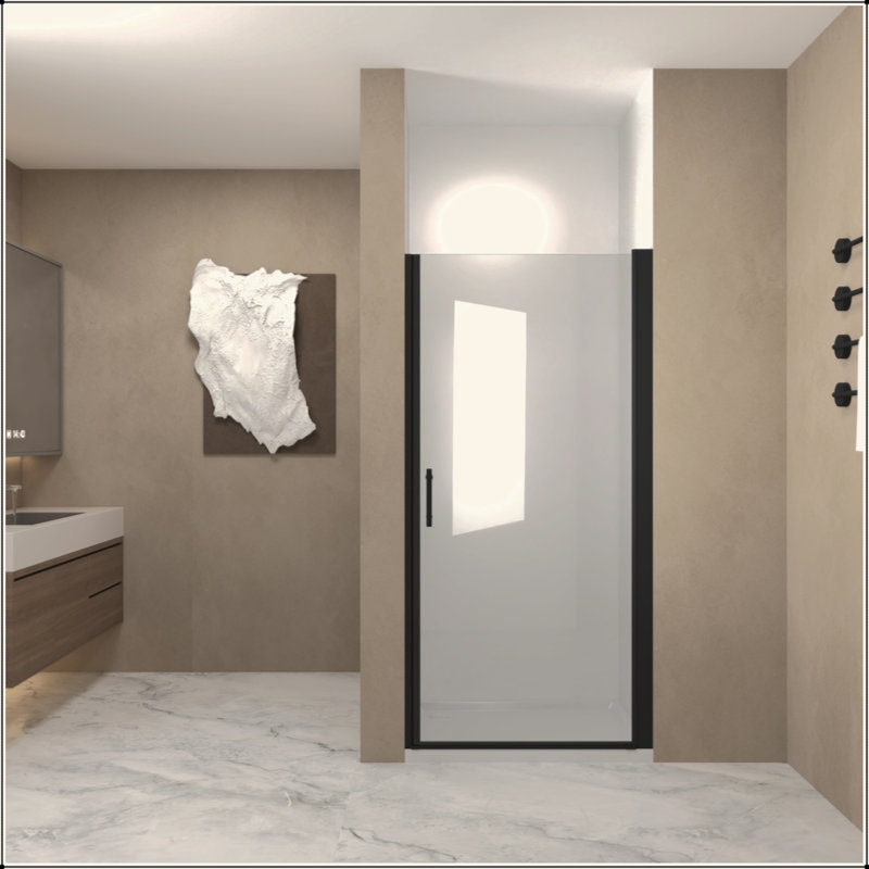 Porte de douche pivotante, cadre en aluminium, demi-cadre, film en verre trempé antidéflagrant de 1/4 po (6 mm), poignée en acier inoxydable
