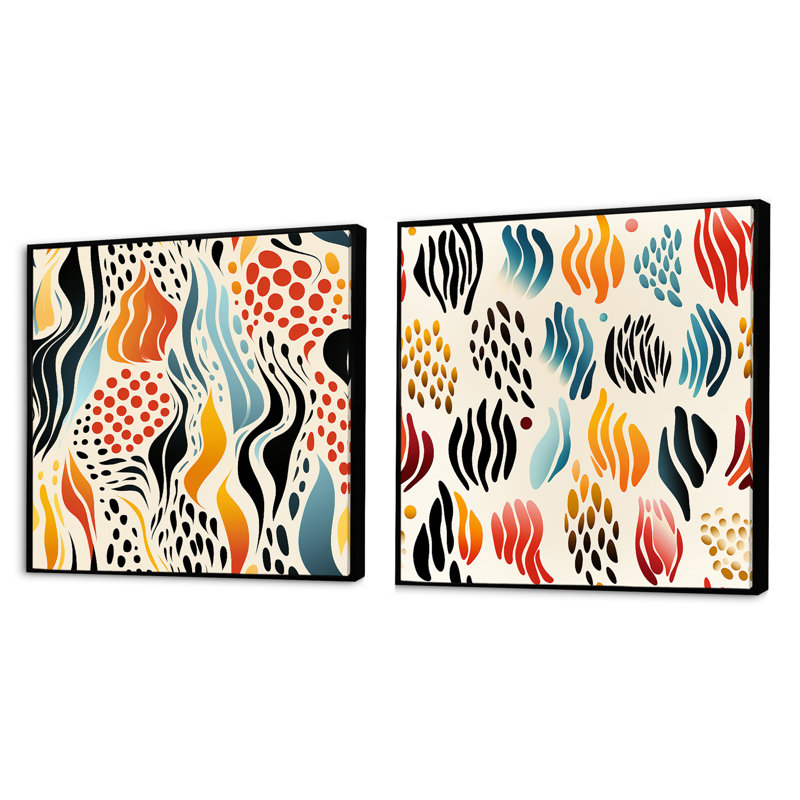 Corvon - Ensemble de 2 collages carrés abstraits, Cadre flottant noir, H 16 po x l 33 po