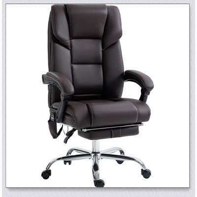Fauteuil de massage avec 6 points de vibration, fauteuil d'ordinateur inclinable en cuir de polyuréthane chauffant lombaire avec hauteur réglable, repose-pieds et fonction d'inclinaison