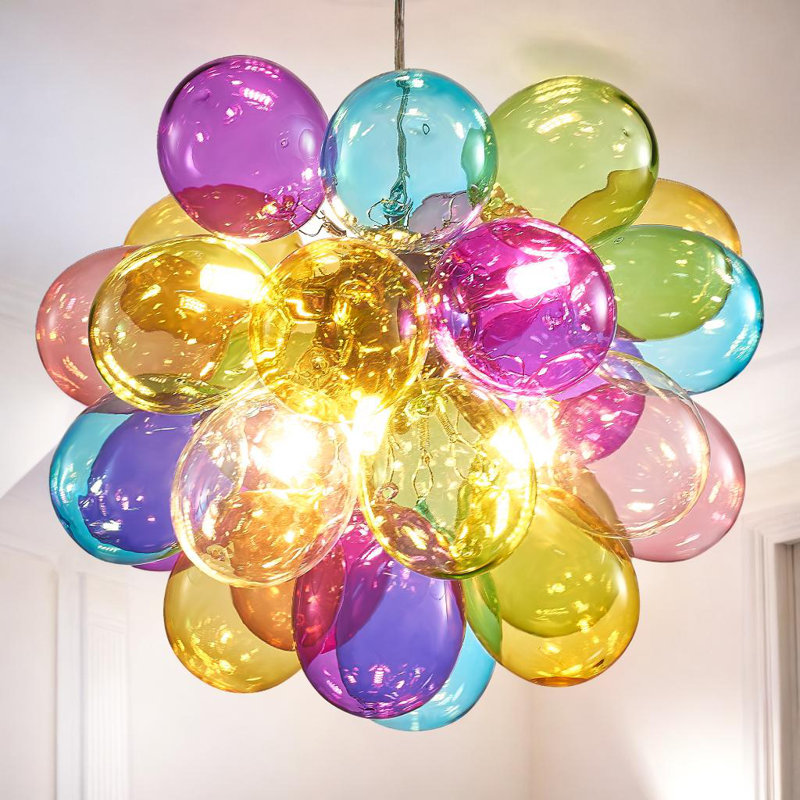 Lustre en verre à bulles, 5 lumières, H 14 po x l 16 po x P 16 po