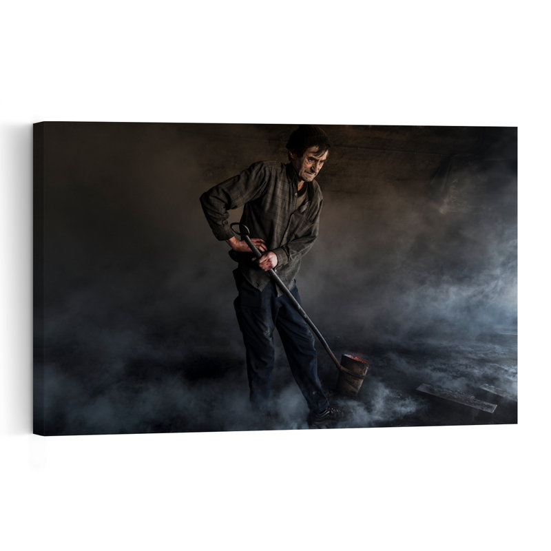 Smoky Forge Worker Industrial Traditional Abstract Wall Art Print 1 Piece Wrapped Canvas Wall Art, 40.64cm H x 60.96cm W