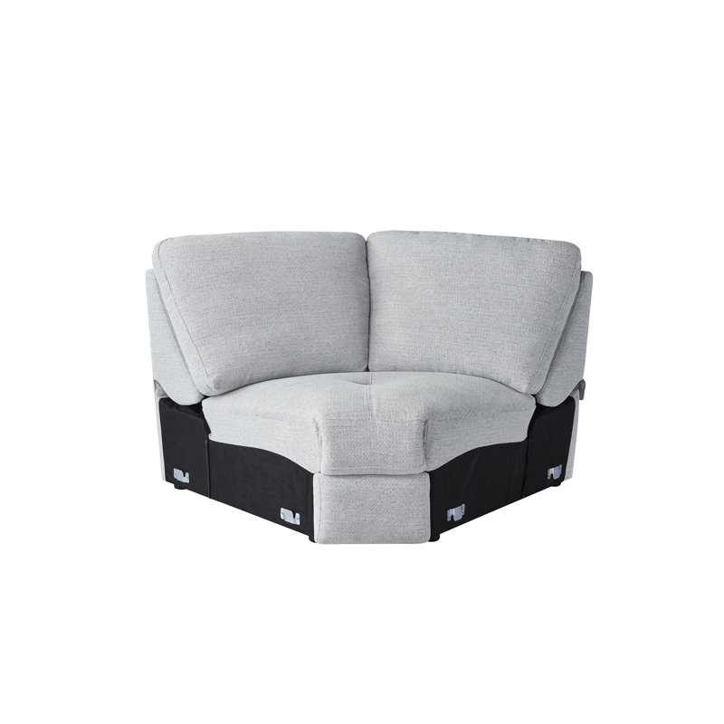 Upholstered Power Motion Modular 5-Piece 3-Recliner L-Sectional, Wireless Charging Storage Console, Silver Gray Polyester