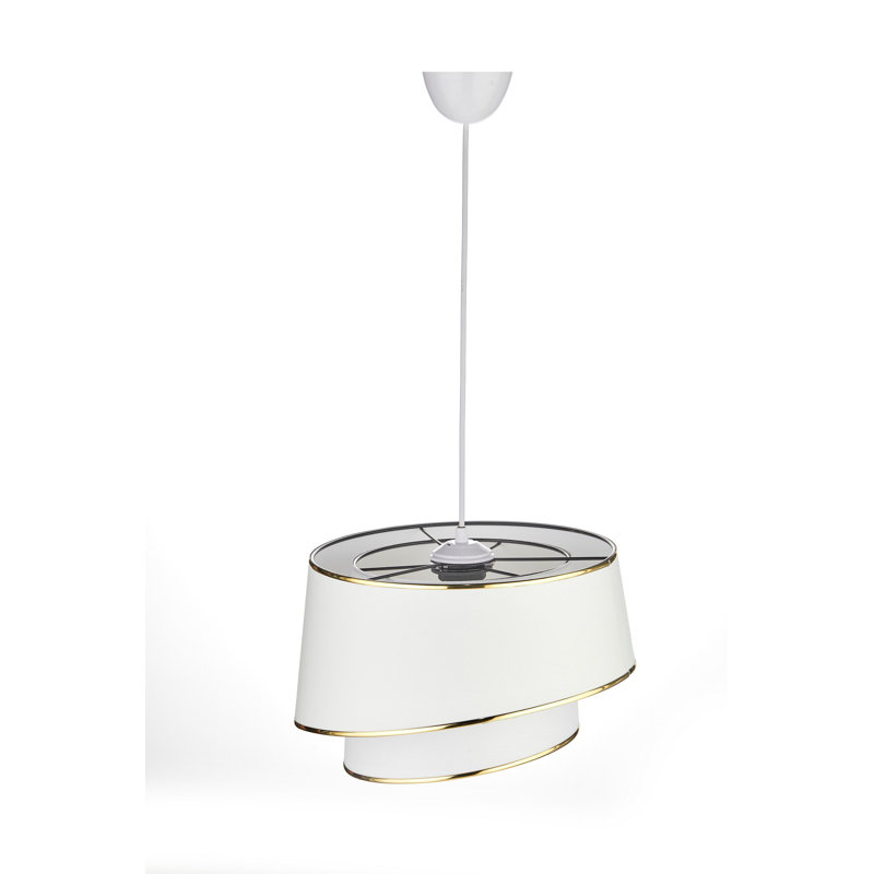 Elegant Adjustable Chandelier with Fabric Cap, White & Gold Finish, 11.4 x 8.3 inches (Cap), 16.3 - 21.5 inches (Total Height) | Socket Type: E27 Max 40W | Perfect for Living Room & Dining Areas, Modern Design