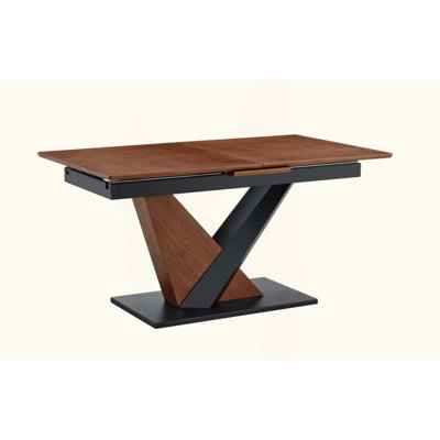 Modern Dining Table With Marble MDF Veneer Paper Tabletop And Dual V-Shaped Metal Spray-Painted Legs, Sturdy Metal Base For Contemporary Kitchen Or Dining Room