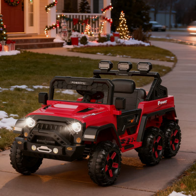 24V Kids Power Wheels Truck, 6 Wheels, 4WD Switchable, Remote Control, Bluetooth, Realistic Driving, Safety, Leather Seat, 3 Speeds, All-Terrain, Jeep