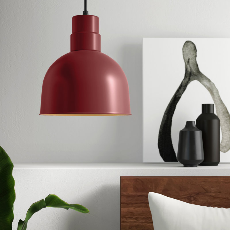 Dhrampla 1 - Light RLM Single Dome Pendant, Satin Red, 11.5" H x 12" W x 12" D