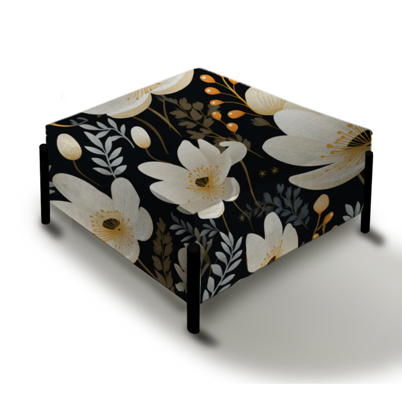 Grand repose-pieds carré noir et beige Garden Reverie