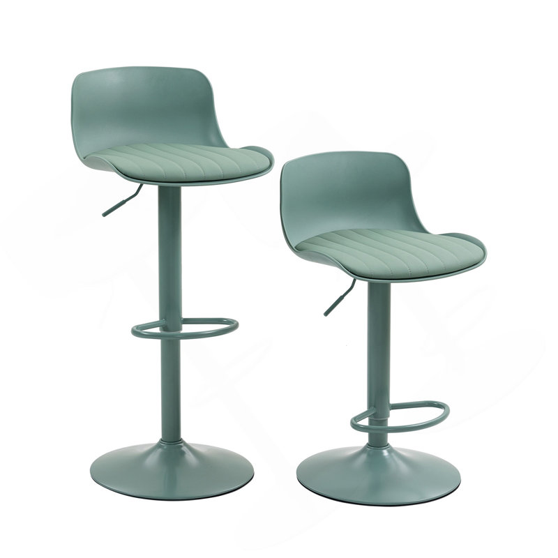 Bar Stools Set Of 2 - Height Adjustable Swivel Counter Height Barstools With Back, Armless PU Leather Kitchen Island Chairs, Sturdy Large Base For Home/Bar/Restaurant-Mint Green