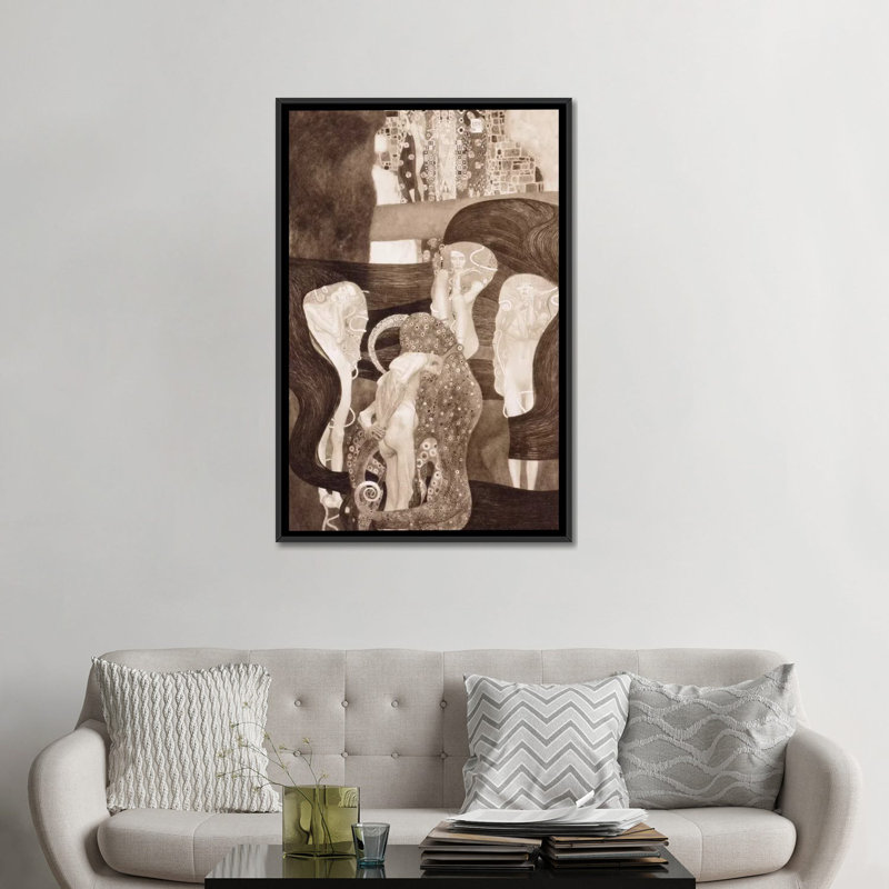 « jurisprudenz » par gustav klimt,, reproduction d’art sur toile, H 26 po x l 18 po x P 1,5 po, Toile avec cadre noir