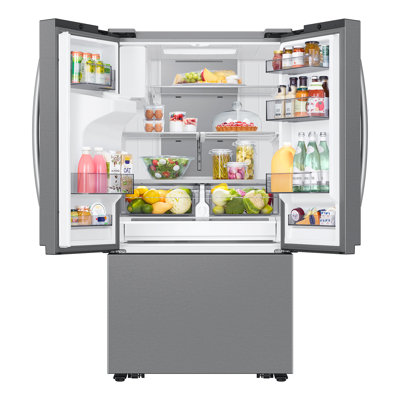Samsung Stainless Steel Kitchen Package with 25 cu. ft. Mega Capacity Counter Depth 3-Door French Door Refrigerator with Family Hub and Gas Range