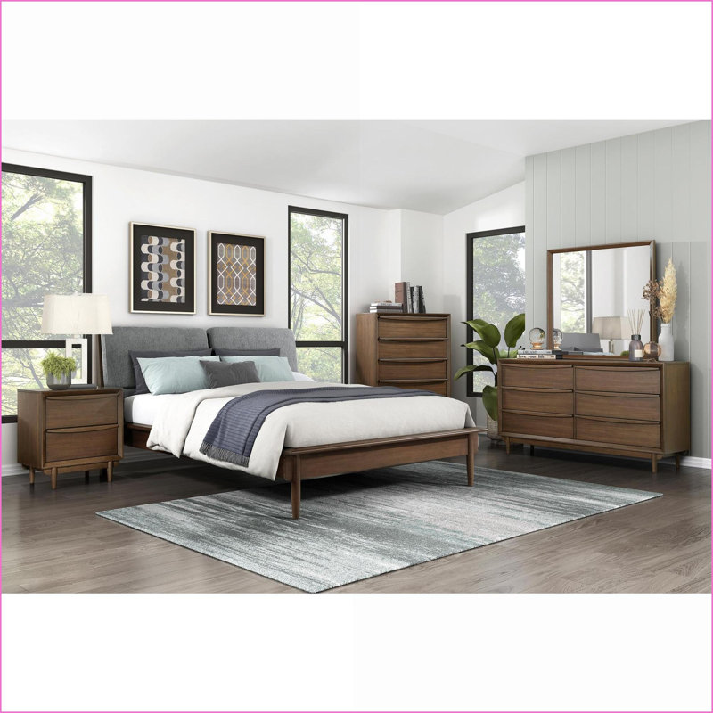 Table de chevet Mid-Century moderne en noyer avec 2 tiroirs et port de chargement USB