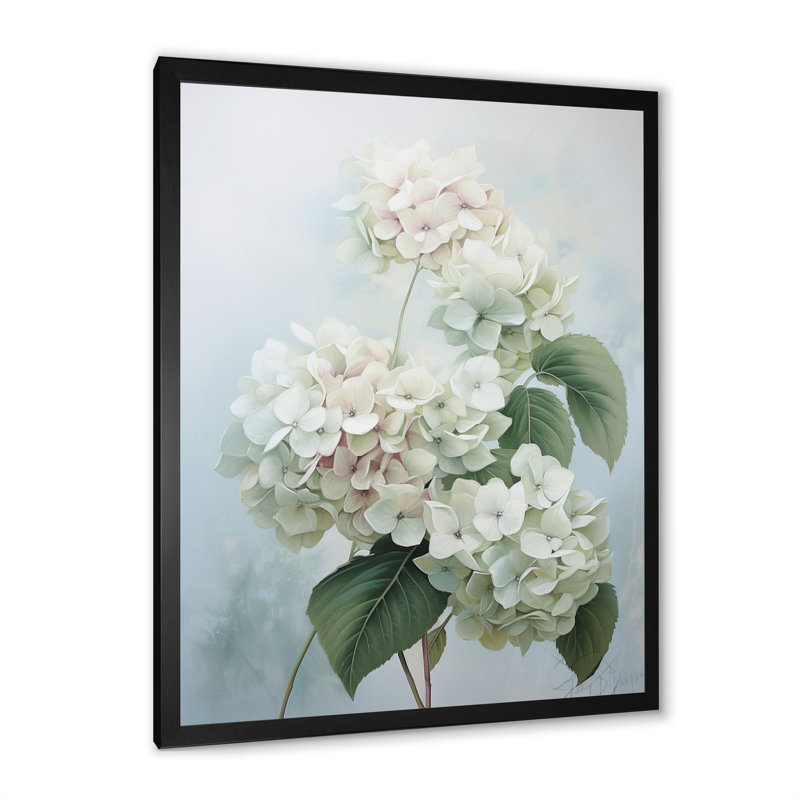 Hortensia blanche chuchotant des fleurs - reproduction sur toile, Cadre photo noir, H 20 po x l 12 po x P 1 po