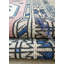 Tapis bleu en laine rétro années 1980 de conception unique 3 pi 10 po x 5 pi 10 po