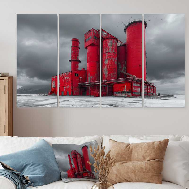 Ensemble de salon mural rouge et gris, H 28 po x l 48 po