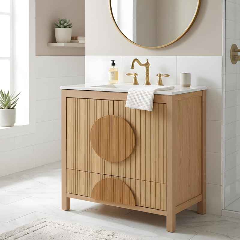 Meuble-lavabo de 30 po avec lavabo en céramique, portes à fermeture en douceur, tiroirs, tablettes réglables et support de porte
