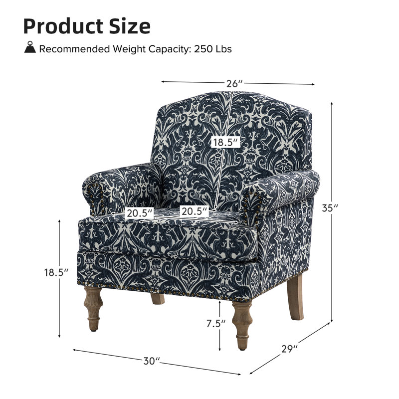 Fauteuil rembourré 30 po Mooresville, Polyester bleu marine / blanc