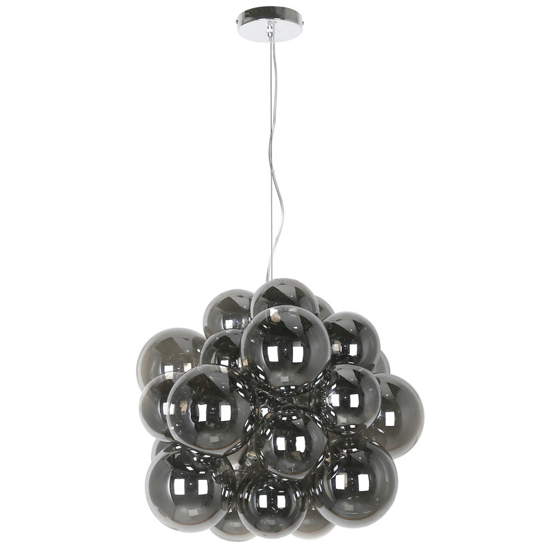 Lustre sphérique spoutnik 6 lumières Luisa, Fumée, Chrome poli